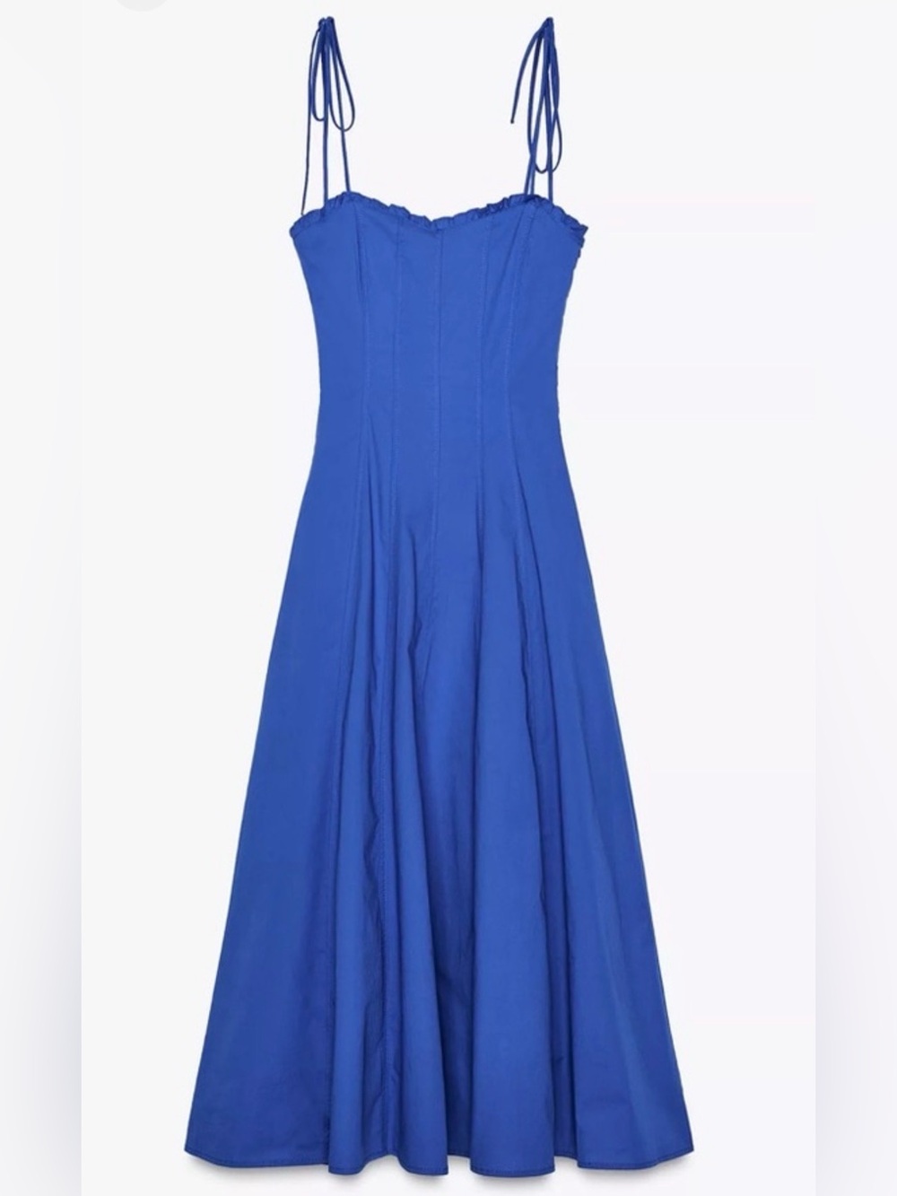 Zara Poplin Strappy Midi Dress V-Neck Ruffles Cornflower Blue Small NWT - Picture 7 of 16